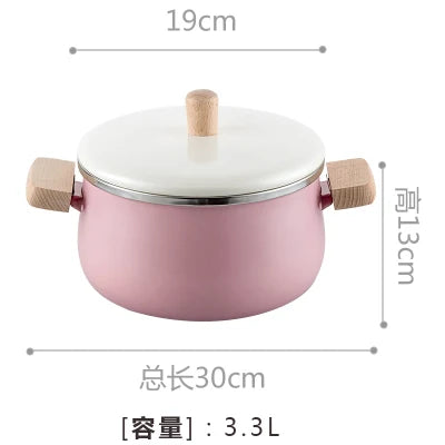 Northern European Enamel Saucepan with Wood Handle Induction-Compatible Milk Pot & Stew Pan - Image 6