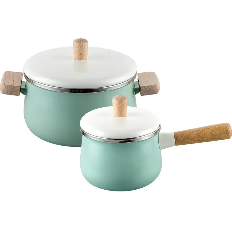 Northern European Enamel Saucepan with Wood Handle Induction-Compatible Milk Pot & Stew Pan - Image 4