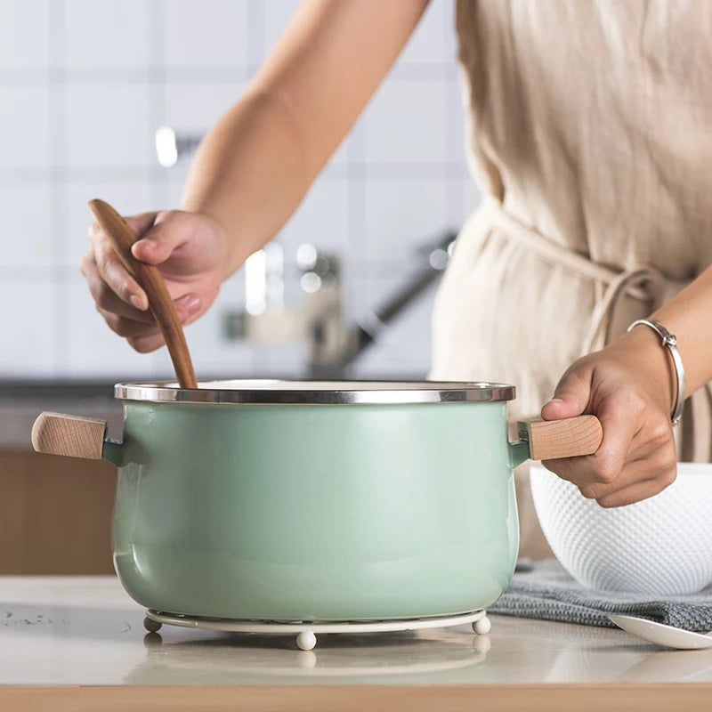 Northern European Enamel Saucepan with Wood Handle Induction-Compatible Milk Pot & Stew Pan - Image 2