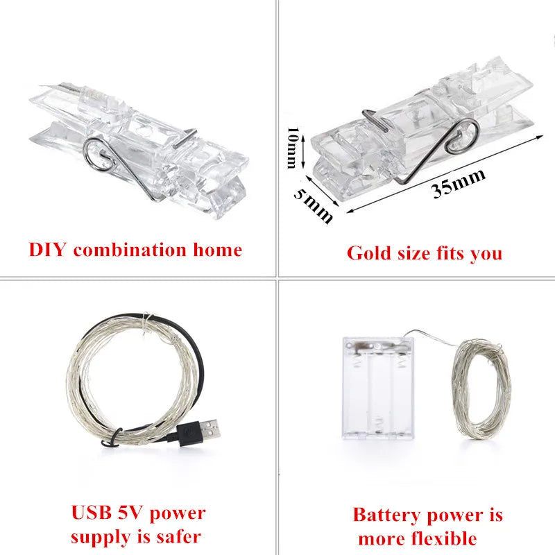 LED Photo Clip String Lights - USB & Battery Powered Fairy Lights - Image 3