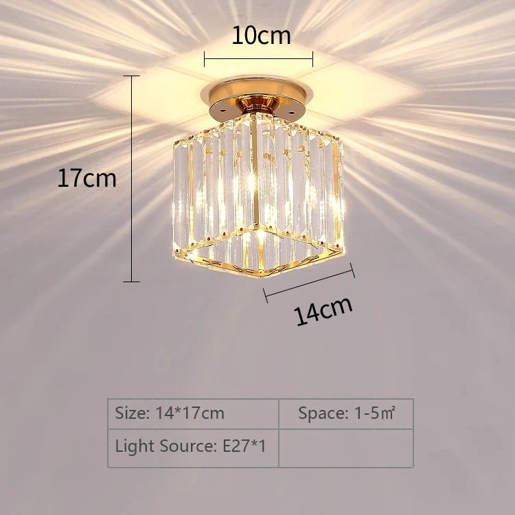 Gold Crystal Ceiling Light | E27 Corridor & Foyer Lamp | Square or Round - Image 6