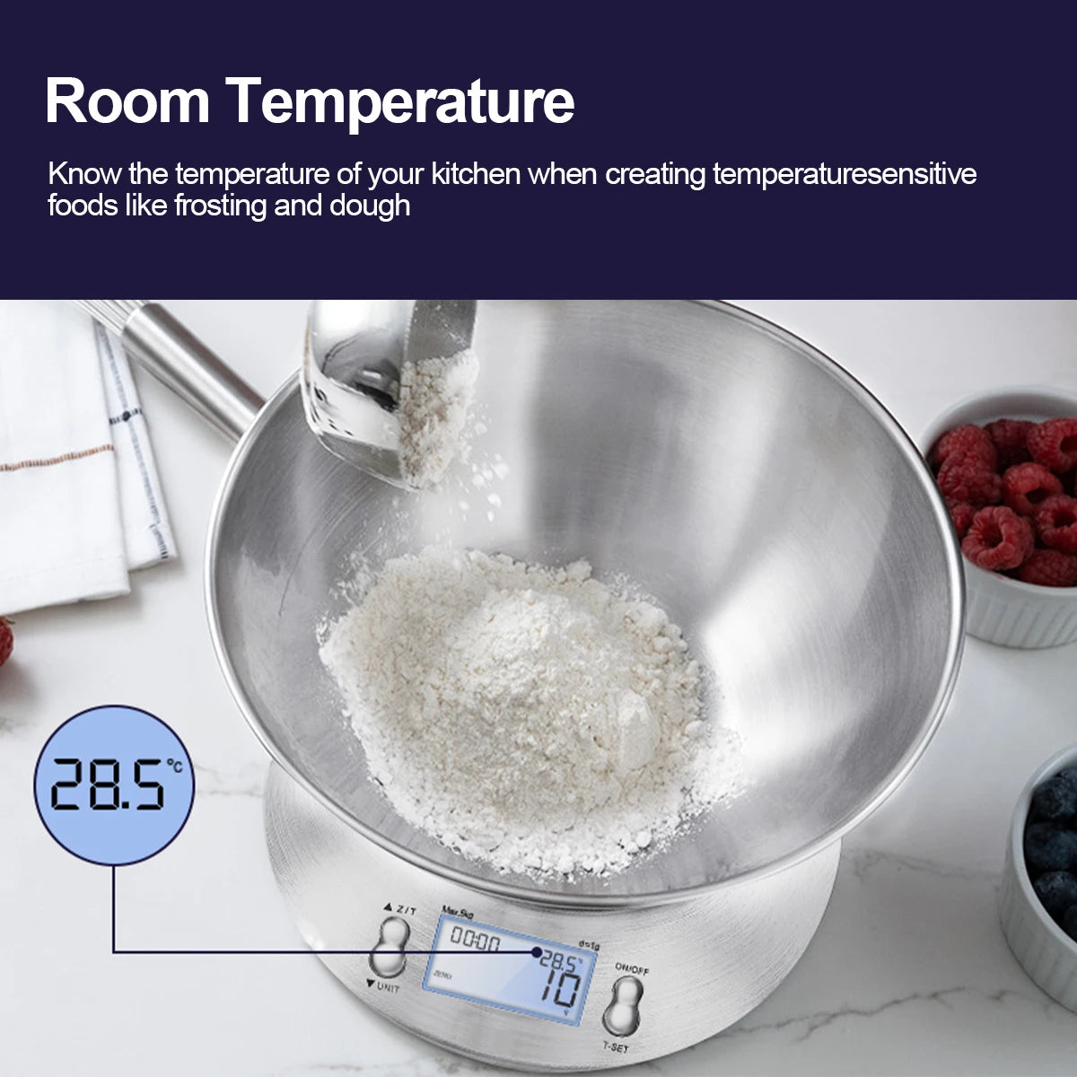 Digital Kitchen Scale 5kg/1g High Accuracy Food Scale with Dough Bowl & Timer - Image 2