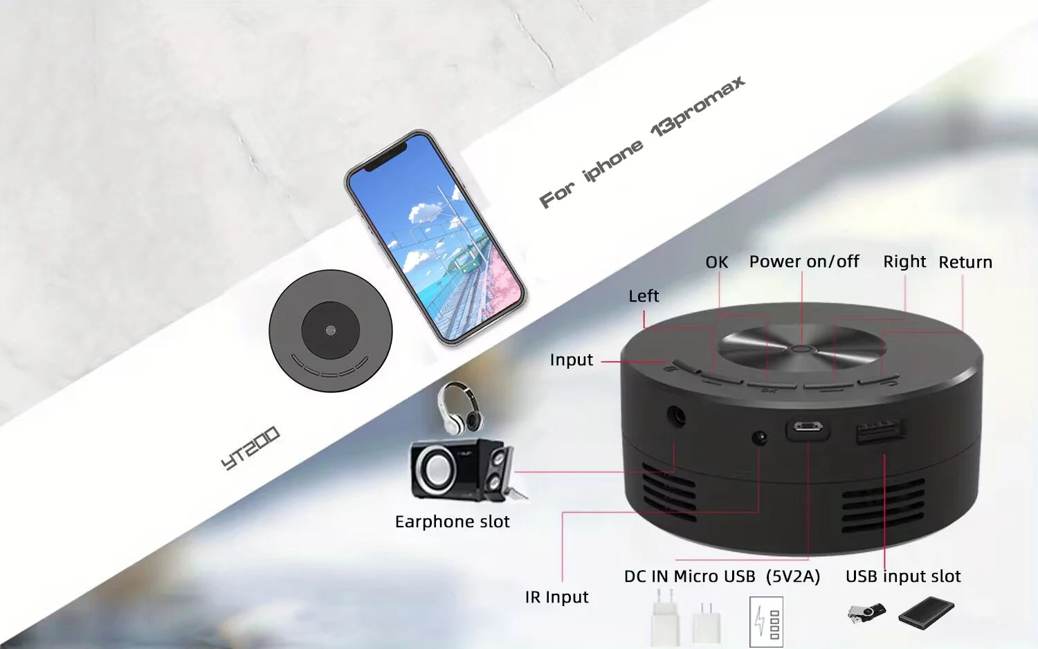 YT200 LED Mini Projector | Portable Smart Projector for Home Cinema, Office & Outdoor - Image 5