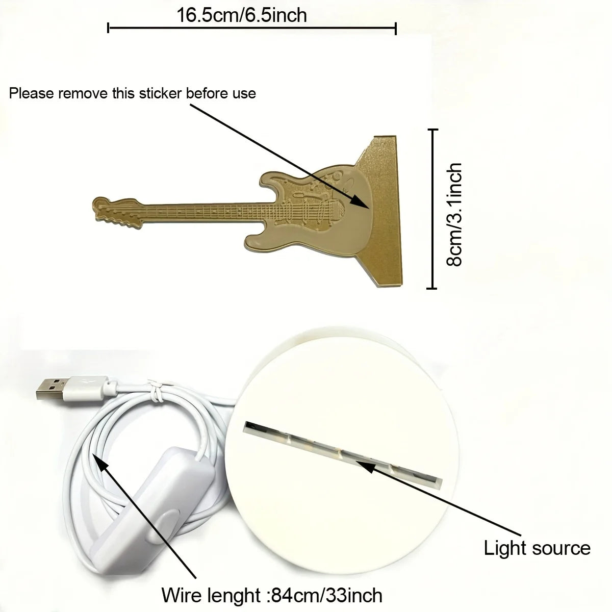 3D Guitar Night Light - LED Acrylic Illusion Desk Lamp with Warm White Glow - Image 5