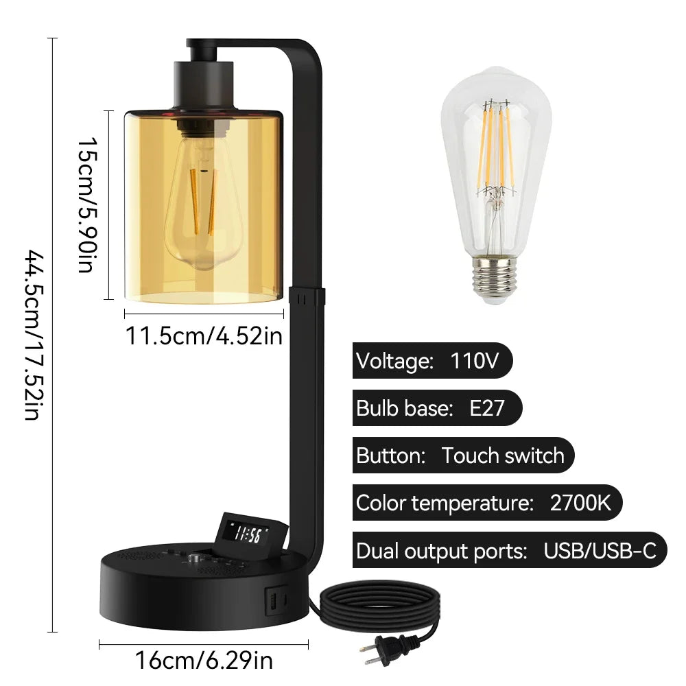 LED Bedside Table Lamp - Dimmable Touch Desk Light with Bluetooth Speaker & Alarm Clock - Image 6