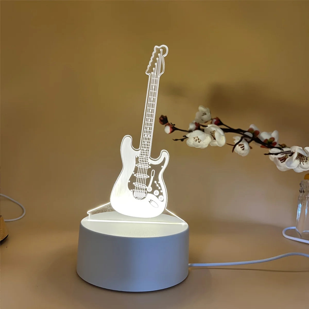3D Guitar Night Light - LED Acrylic Illusion Desk Lamp with Warm White Glow - Image 3