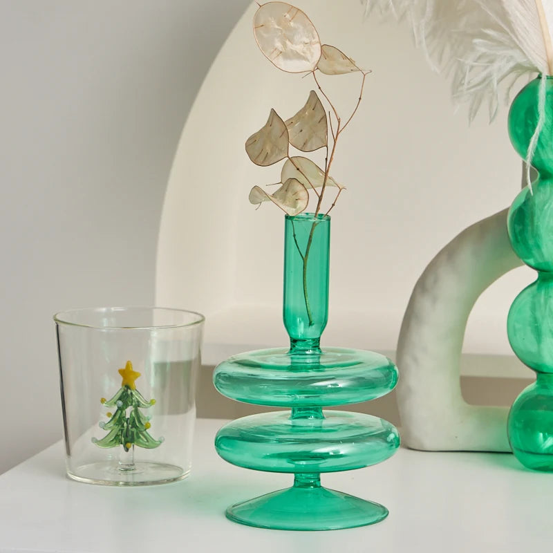 Festive Glass Taper Candle Holders | Red & Green Christmas Candlestick Collection - Image 3