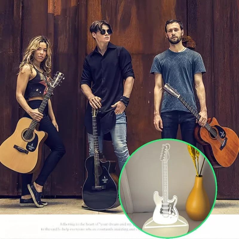 3D Guitar Night Light - LED Acrylic Illusion Desk Lamp with Warm White Glow - Image 2