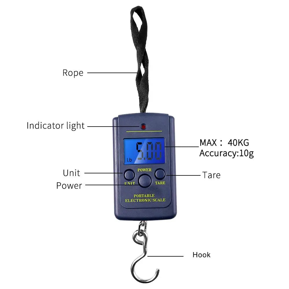 Digital Hanging Hook Scale Portable 40kg/88lb LCD Electronic Scale for Fishing, Luggage & Packages - Image 5