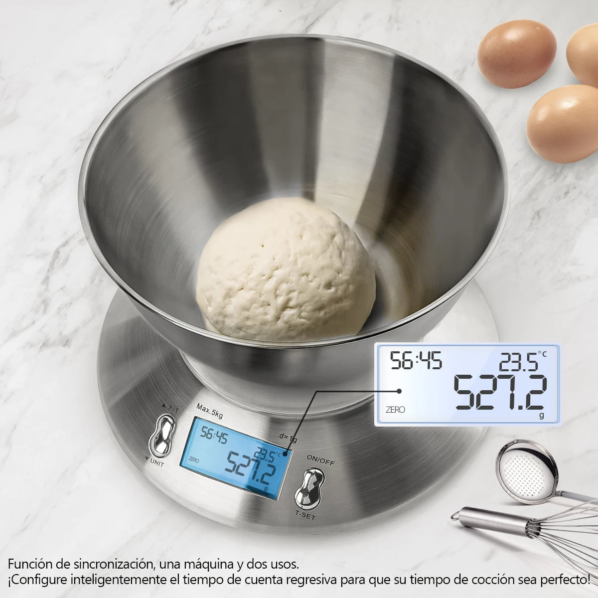 Digital Kitchen Scale 5kg/1g High Accuracy Food Scale with Dough Bowl & Timer - Image 4