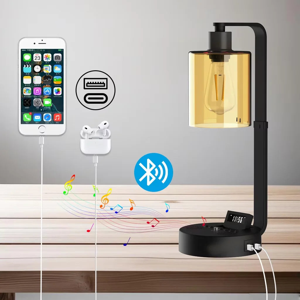 LED Bedside Table Lamp - Dimmable Touch Desk Light with Bluetooth Speaker & Alarm Clock - Image 3