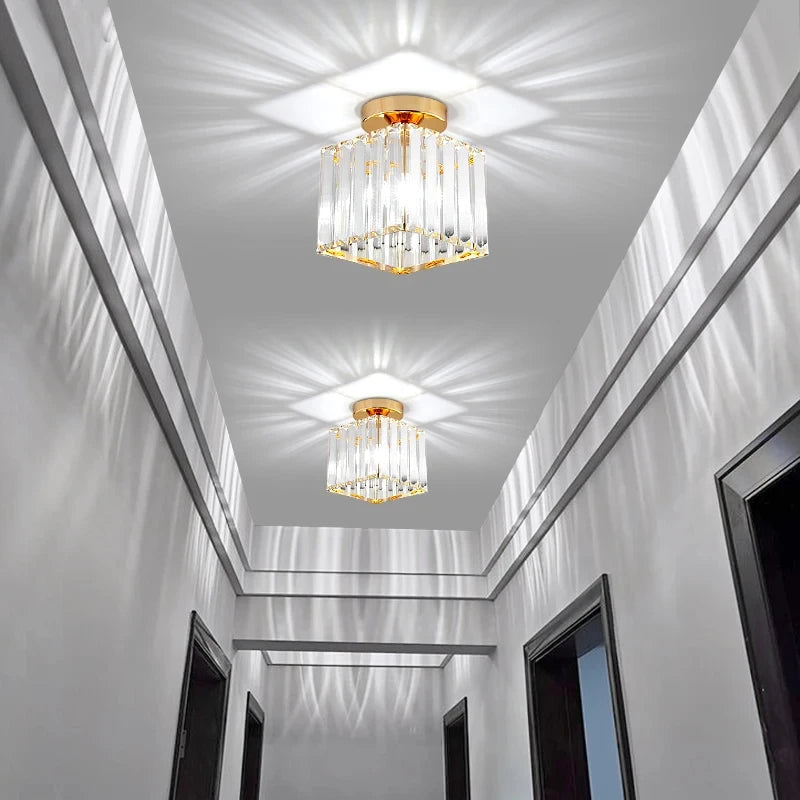 Gold Crystal Ceiling Light | E27 Corridor & Foyer Lamp | Square or Round - Image 2