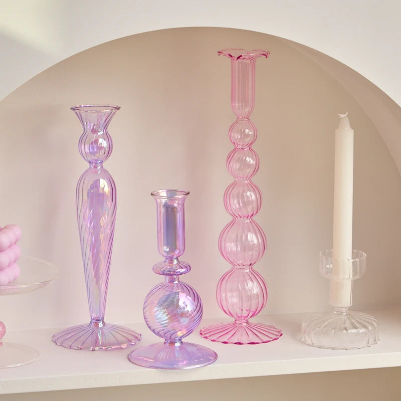 Nordic Rainbow Glass Candle Holders | Scandinavian Candlestick Collection - Image 2