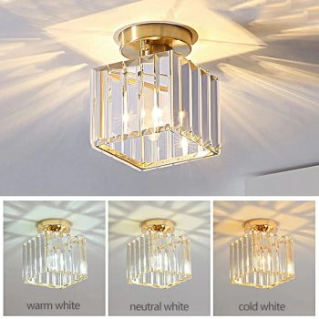 Gold Crystal Ceiling Light | E27 Corridor & Foyer Lamp | Square or Round