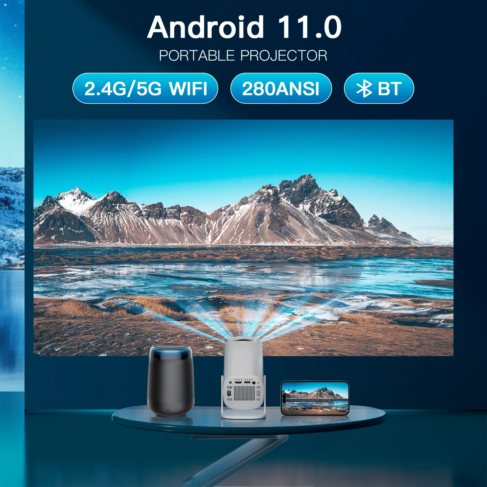 P30 Smart Mini Projector | Android 11, WiFi 6, Bluetooth, 10000L, 720P Home & Outdoor - Image 2