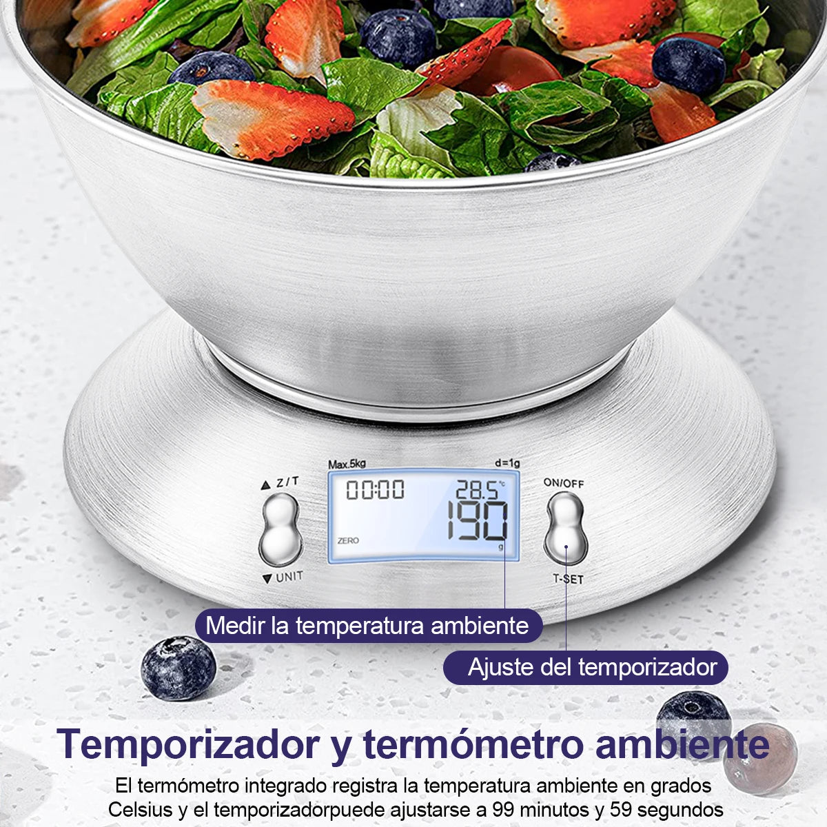 Digital Kitchen Scale 5kg/1g High Accuracy Food Scale with Dough Bowl & Timer - Image 6