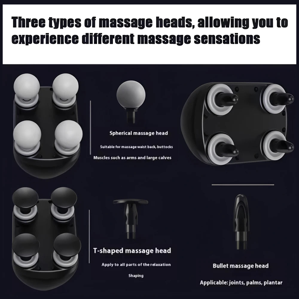 Portable 4-Head Fascia Massage Gun High-Frequency Deep Muscle Massager - Image 2