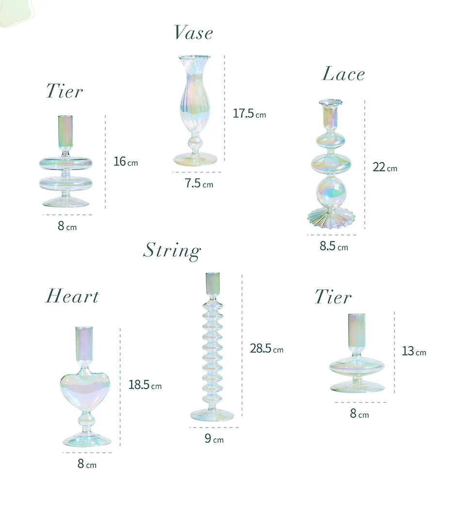 Iridescent Rainbow Glass Candle Holders & Vase Collection - Image 5