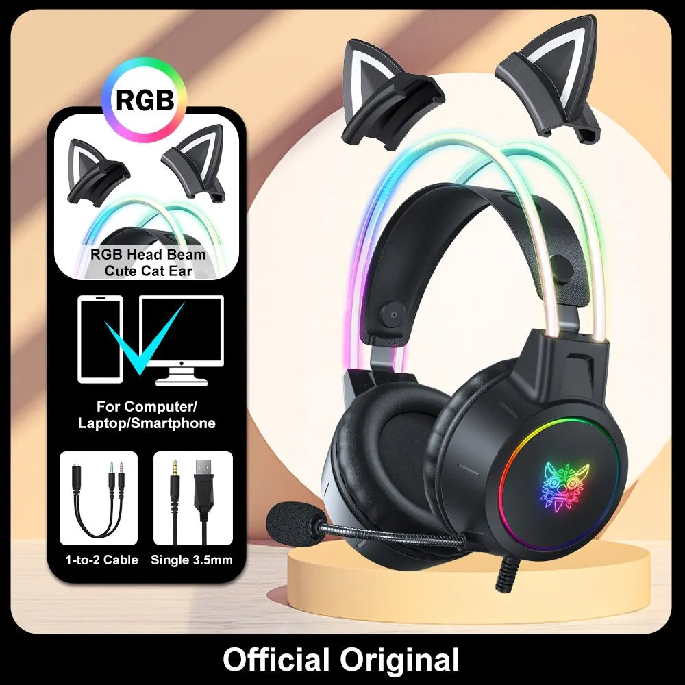 ONIKUMA X15 Pro Gaming Headset - RGB Cat Ear Headphones with Mic for PC/PS4 - Image 9