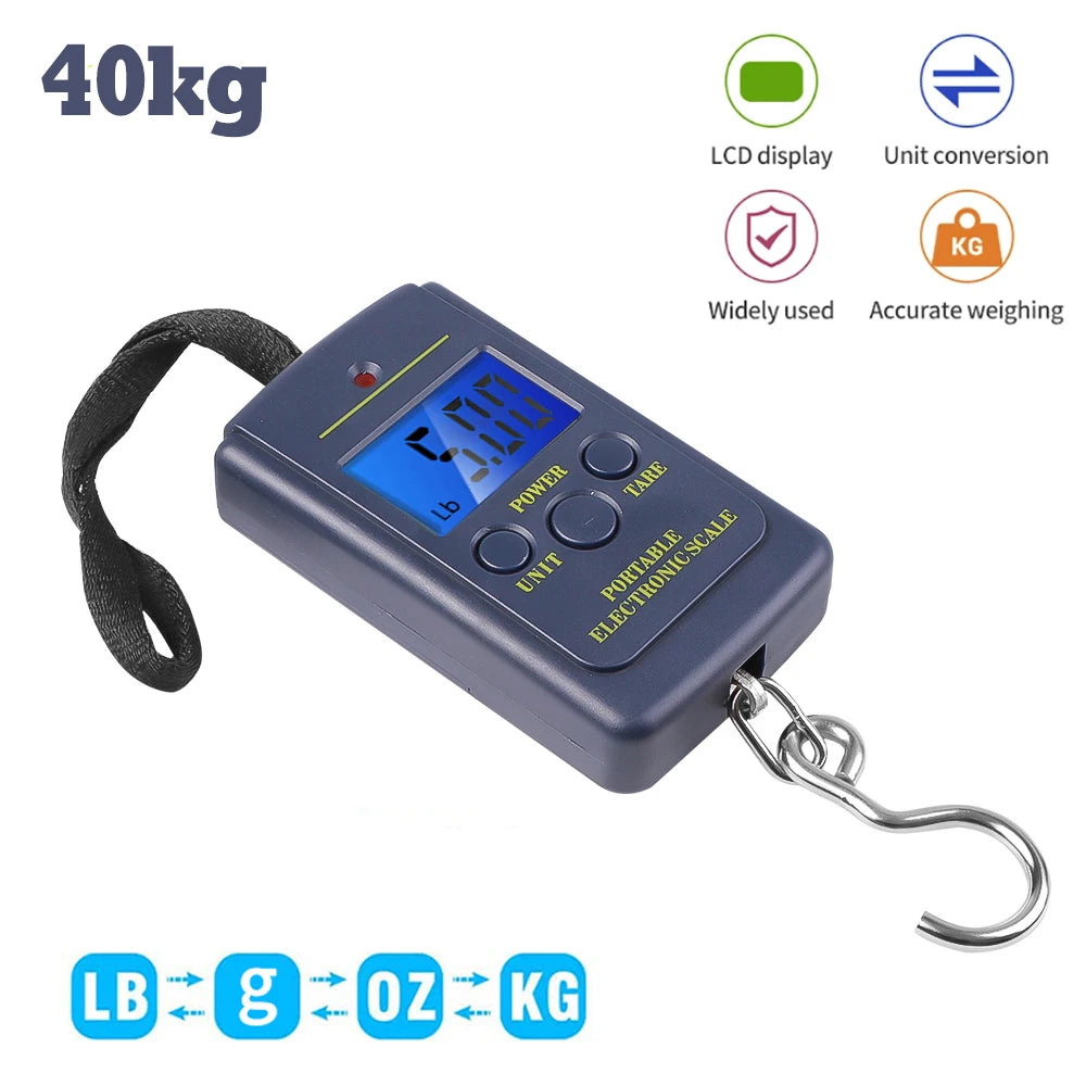 Digital Hanging Hook Scale Portable 40kg/88lb LCD Electronic Scale for Fishing, Luggage & Packages