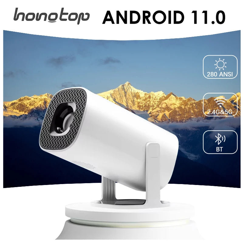 HONGTOP Smart Mini Projector | Android 11, WiFi 6, Bluetooth, 10000L, 720P Home & Outdoor
