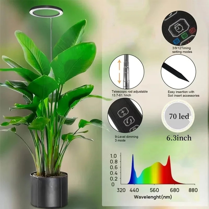 165cm Adjustable Ring LED Grow Light Full Spectrum Indoor Plant Lamp with Timer - Image 5