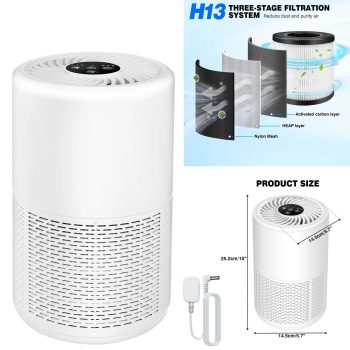 H13 True HEPA Air Purifier 25dB Sleep Mode, 5 Timers, CADR Rated for Bedroom & Pet Homes