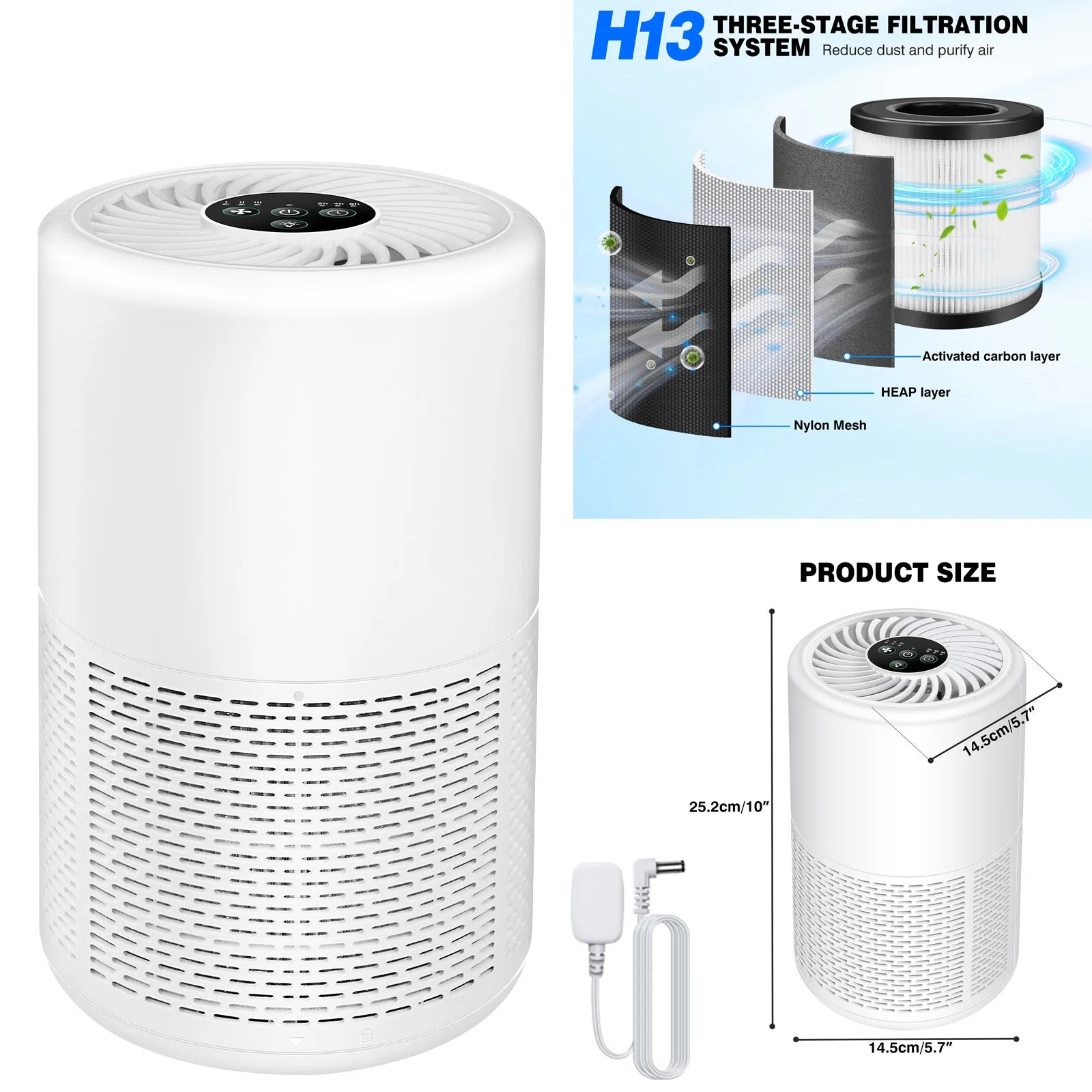 H13 True HEPA Air Purifier 25dB Sleep Mode, 5 Timers, CADR Rated for Bedroom & Pet Homes