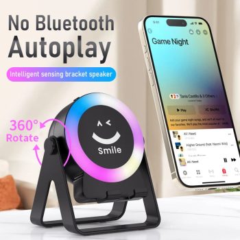 4-in-1 Wireless Charging Speaker Stand - Bluetooth Audio with 360 Rotation & LED Light