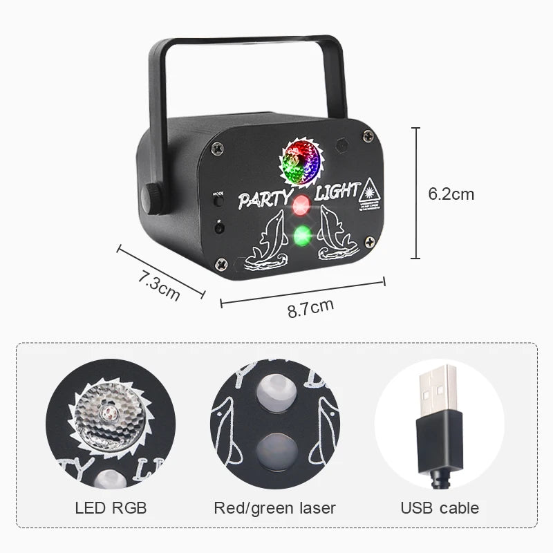 USB Rechargeable Laser Party Light - 60 Patterns Sound Activated Projector with Remote - Image 4