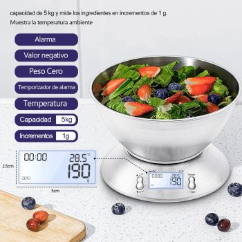 Digital Kitchen Scale 5kg/1g High Accuracy Food Scale with Dough Bowl & Timer