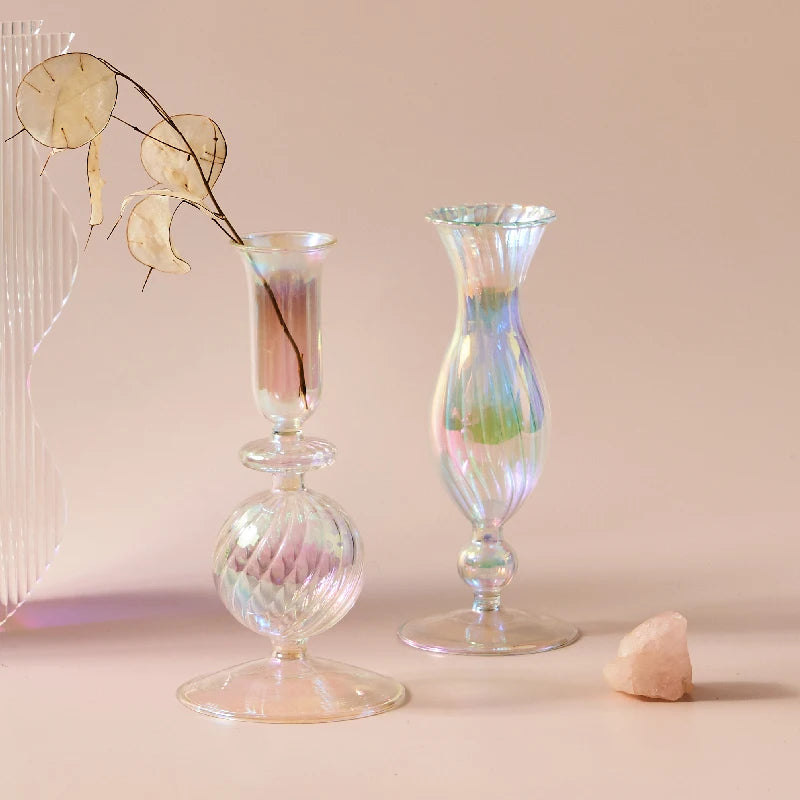 Iridescent Rainbow Glass Candle Holders & Vase Collection - Image 3