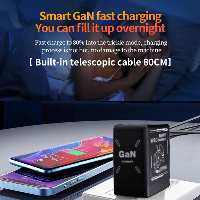 2-in-1 GaN 120W Fast Charger - Retractable USB-C & Lightning Cables for iPhone 16 - Image 3