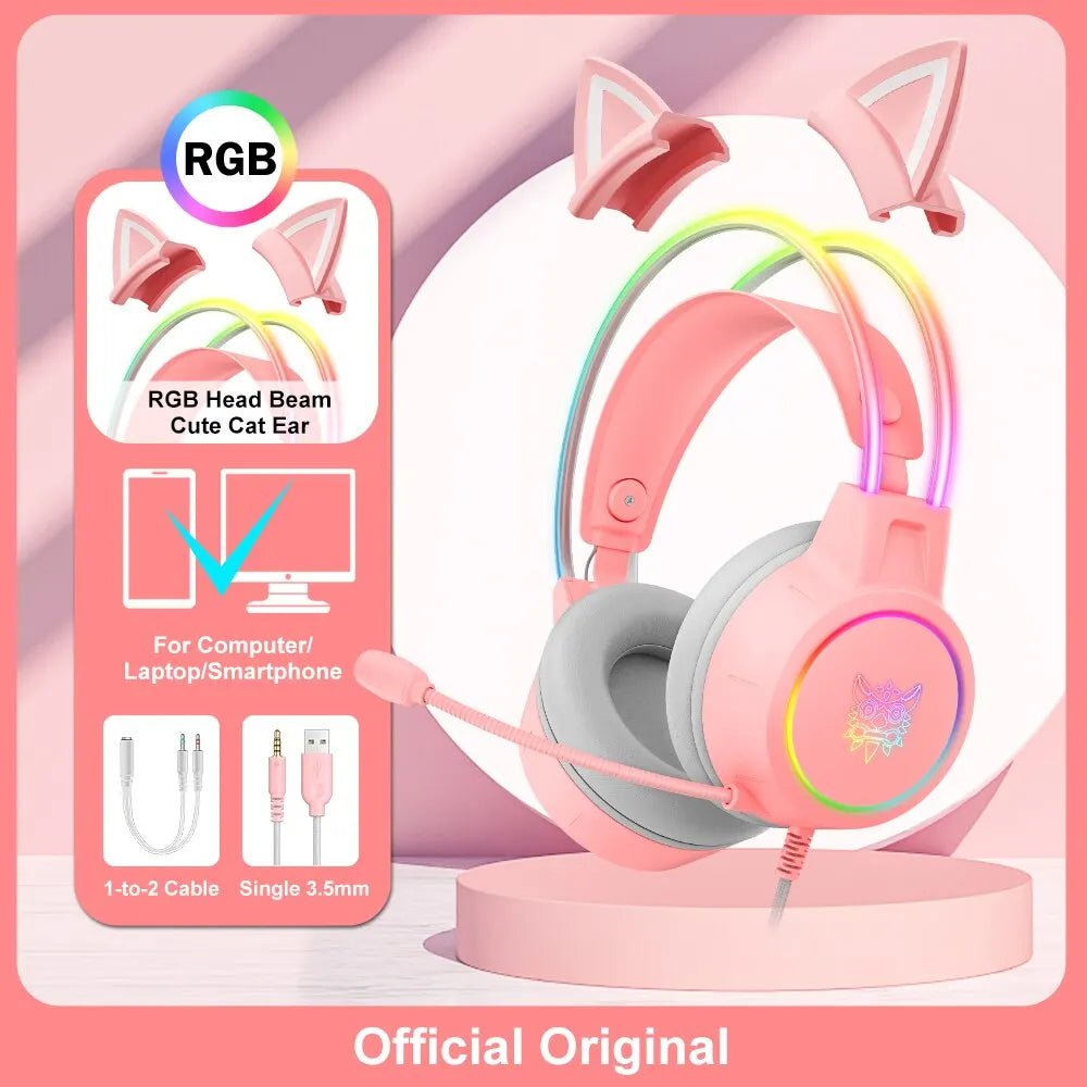 ONIKUMA X15 Pro Gaming Headset - RGB Cat Ear Headphones with Mic for PC/PS4 - Image 2