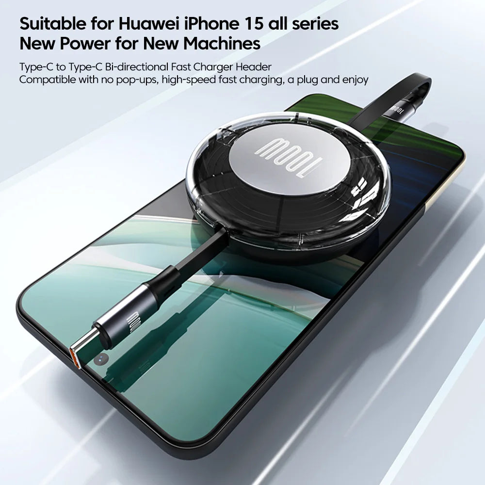 Retractable 100W USB-C Cable - PD Fast Charging for iPhone 15, MacBook & Laptops - Image 2