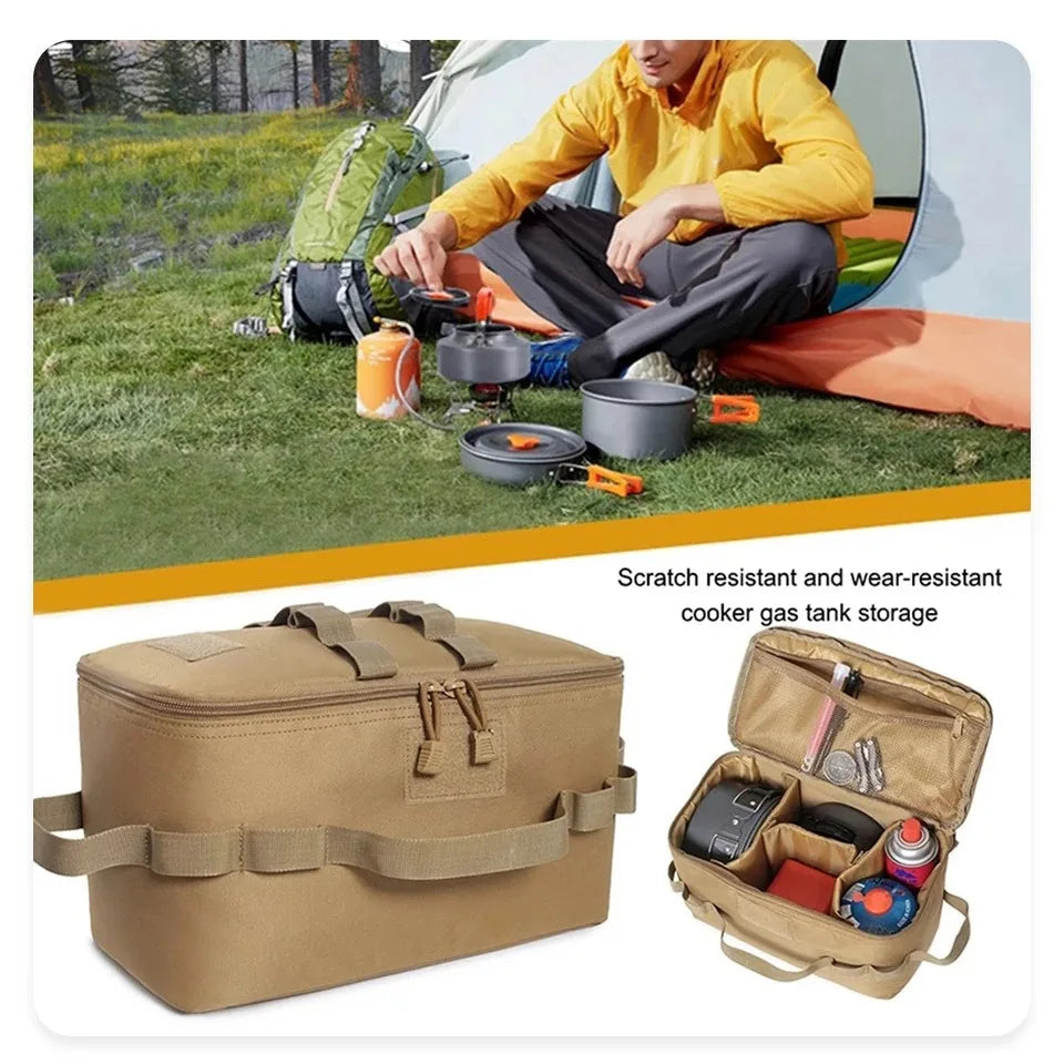 Outdoor Camping Gas Tank & Tool Storage Bag | Large Capacity Cookware & Utensils Kit Bag | Green, Black & Khaki - Image 3