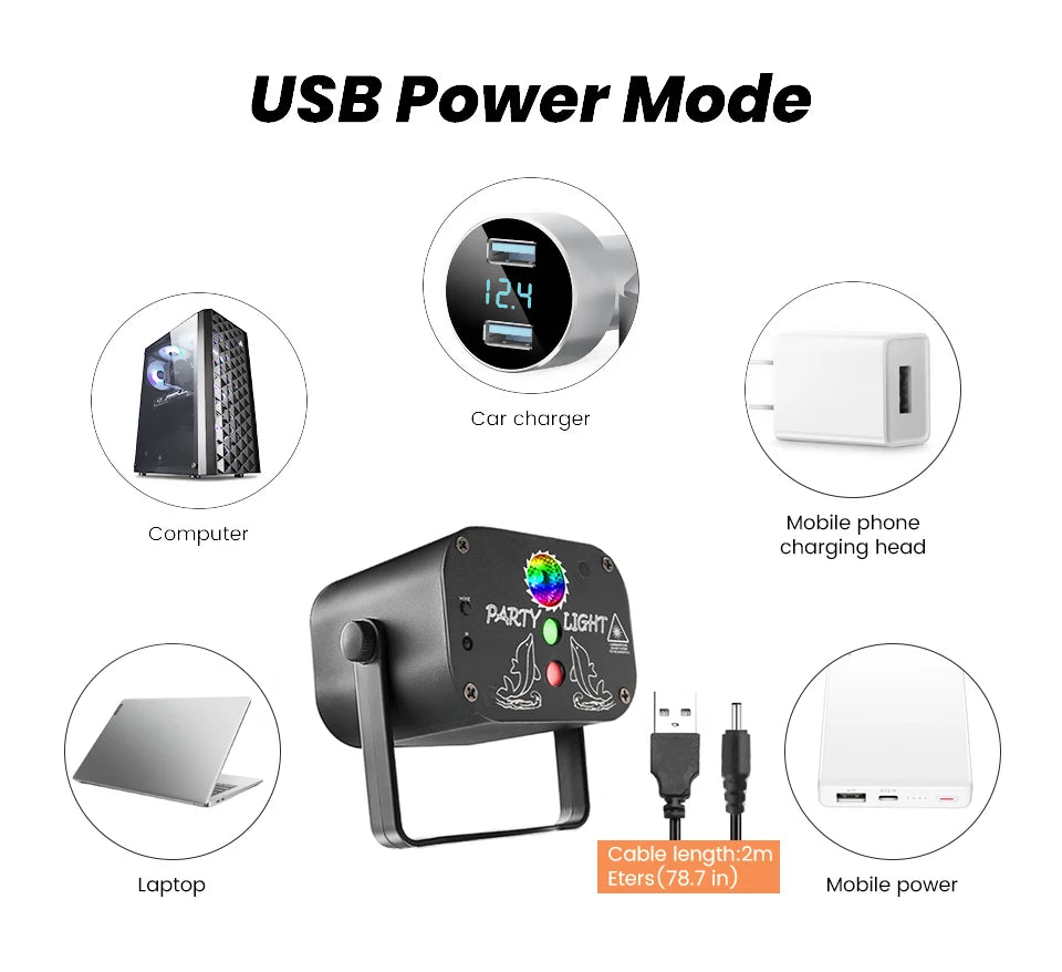USB Rechargeable Laser Party Light - 60 Patterns Sound Activated Projector with Remote - Image 3