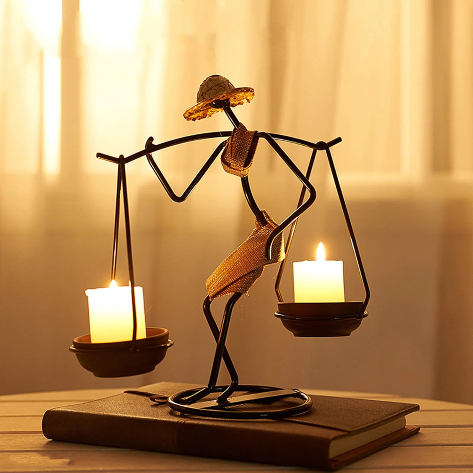 Metal African Women Candle Holder - Decorative Iron Candlestick
