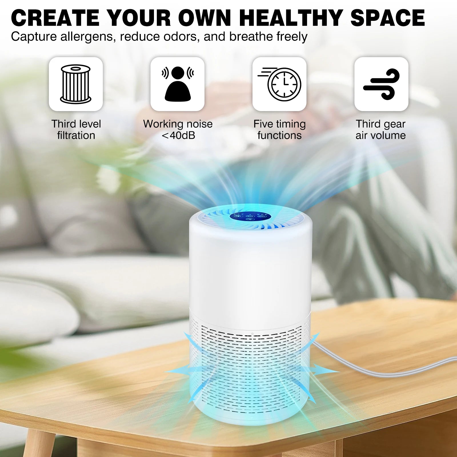 H13 True HEPA Air Purifier 25dB Sleep Mode, 5 Timers, CADR Rated for Bedroom & Pet Homes - Image 2