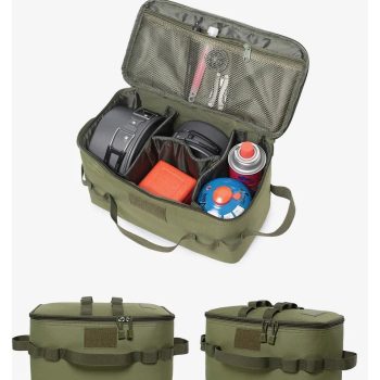 Outdoor Camping Gas Tank & Tool Storage Bag | Large Capacity Cookware & Utensils Kit Bag | Green, Black & Khaki