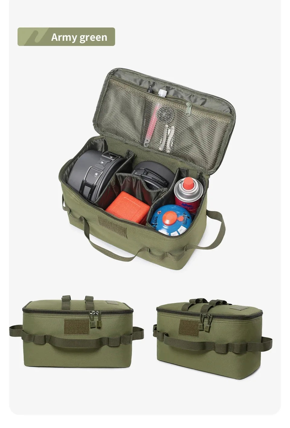 Outdoor Camping Gas Tank & Tool Storage Bag | Large Capacity Cookware & Utensils Kit Bag | Green, Black & Khaki