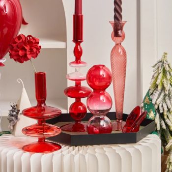 Festive Glass Taper Candle Holders | Red & Green Christmas Candlestick Collection