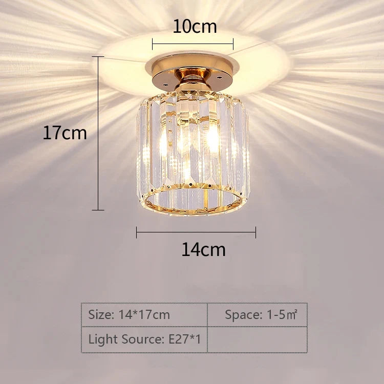 Gold Crystal Ceiling Light | E27 Corridor & Foyer Lamp | Square or Round - Image 7