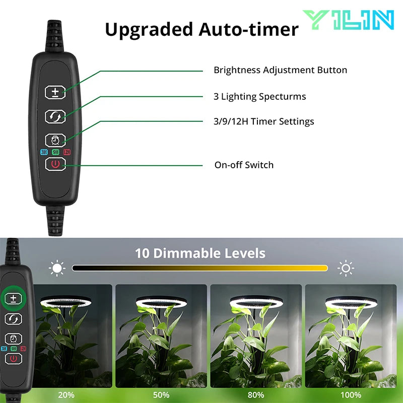 16cm Ring LED Plant Grow Light Full Spectrum Dimmable with Smart Timer - Image 5