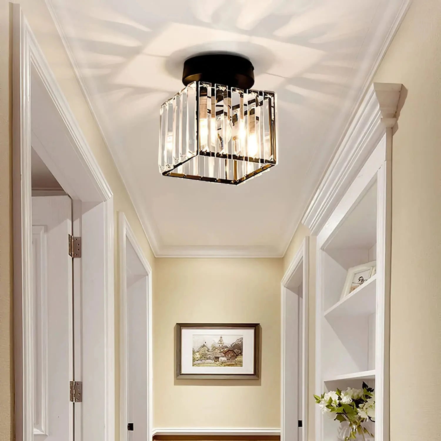 Gold Crystal Ceiling Light | E27 Corridor & Foyer Lamp | Square or Round - Image 3