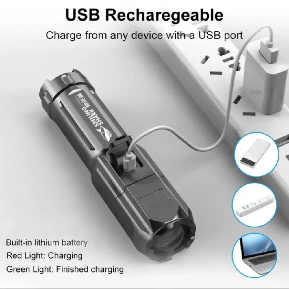 Tactical LED Flashlight - Telescopic Zoom, High Power Rechargeable Torch - Image 5