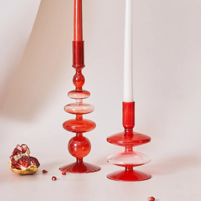 Festive Glass Taper Candle Holders | Red & Green Christmas Candlestick Collection - Image 5