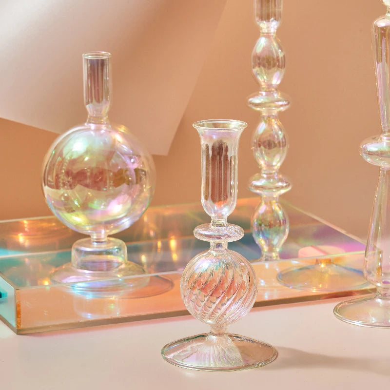 Iridescent Rainbow Glass Candle Holders & Vase Collection - Image 2