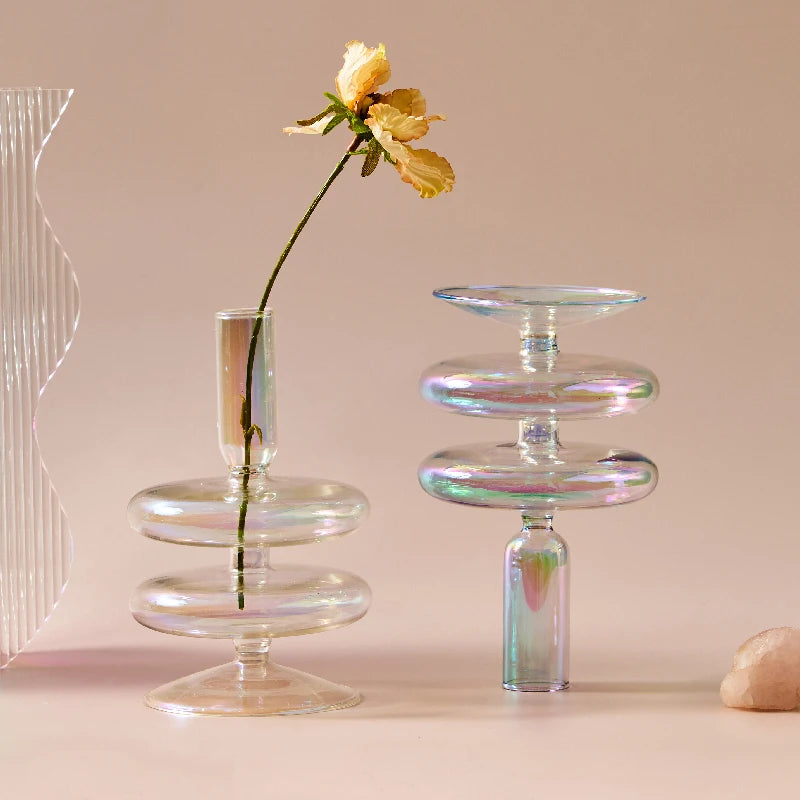 Iridescent Rainbow Glass Candle Holders & Vase Collection - Image 4