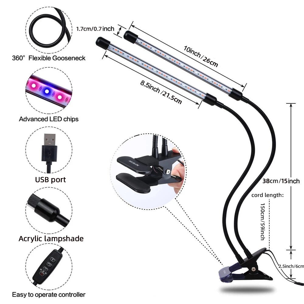 USB LED Plant Grow Light Full Spectrum Dimmable with Timer, 1 to 4 Head Options - Image 4